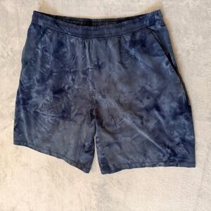Lululemon Men's XL Tie Dye Blue Athletic Shorts Elastic Waist Pockets